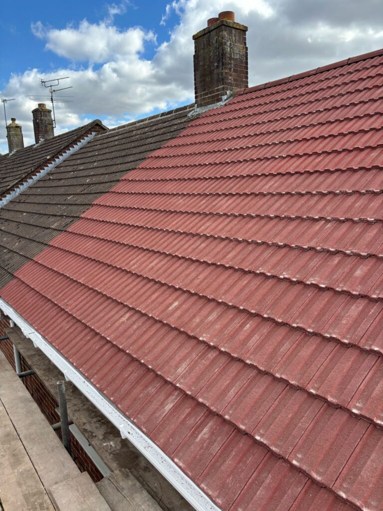 This photo shows a roof in Kent before spray foam removal started.