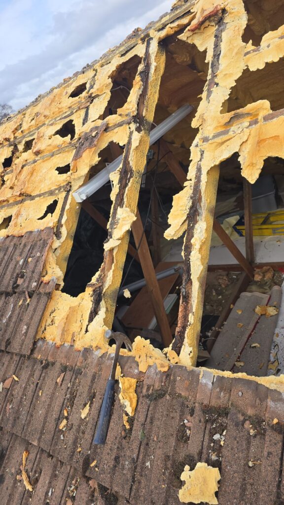 This is a spray foam removal job in progress on a residential property in Kent.